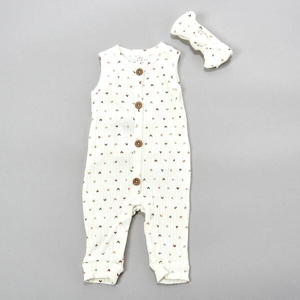 Baby Girl &#40;NB-9M&#41; Willow + Whimsy&#40;R&#41; Heart Coveralls w/ Headband - image 