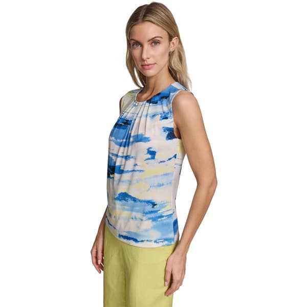 Womens Calvin Klein Sleeveless Pleat Front Abstract Blouse
