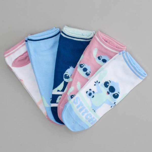 Girls Disney Stitch 5pk. Stripe Cuff No Show Socks - image 