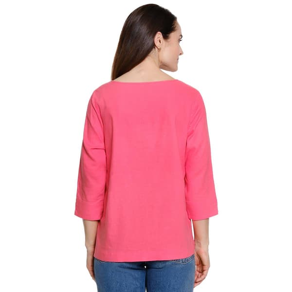 Petite Ali Miles 3/4 Sleeve Solid Henley Blouse