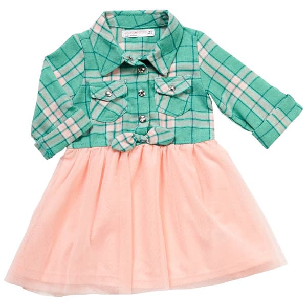 Toddler Girl Young Hearts Flannel Glitter Mesh Dress - image 