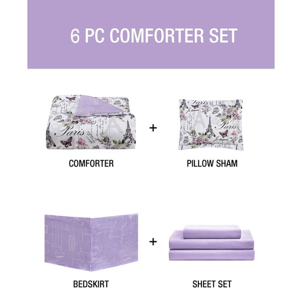 Cedar Court Paris Floral Reversible Comforter Bedding Set