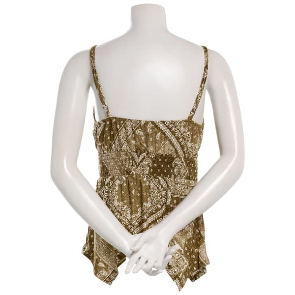 Juniors Derek Heart Mix Print Crochet Hanky Hem Camisole - Olive