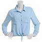 Juniors No Comment Long Sleeve Tie Front Button Up Blouse - image 1