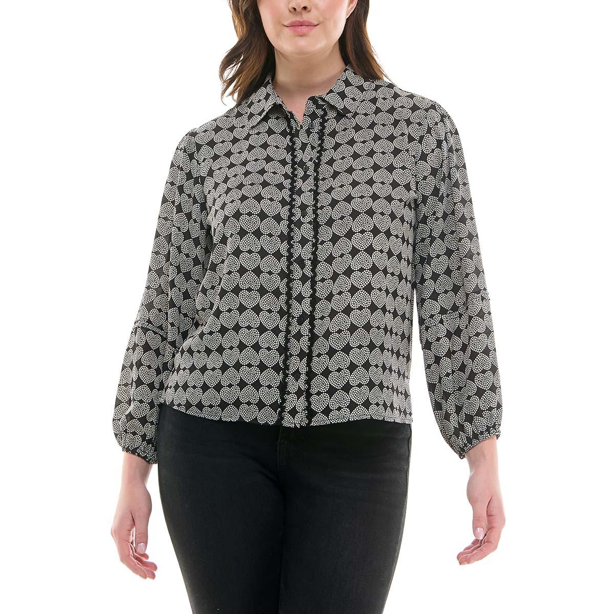 Womens Zac & Rachel Long Sleeve Geo Heart Button Down Blouse