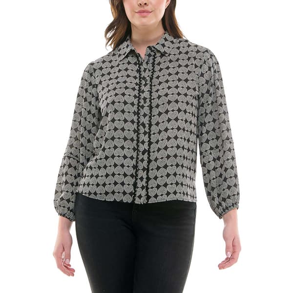 Womens Zac & Rachel Long Sleeve Geo Heart Button Down Blouse - image 