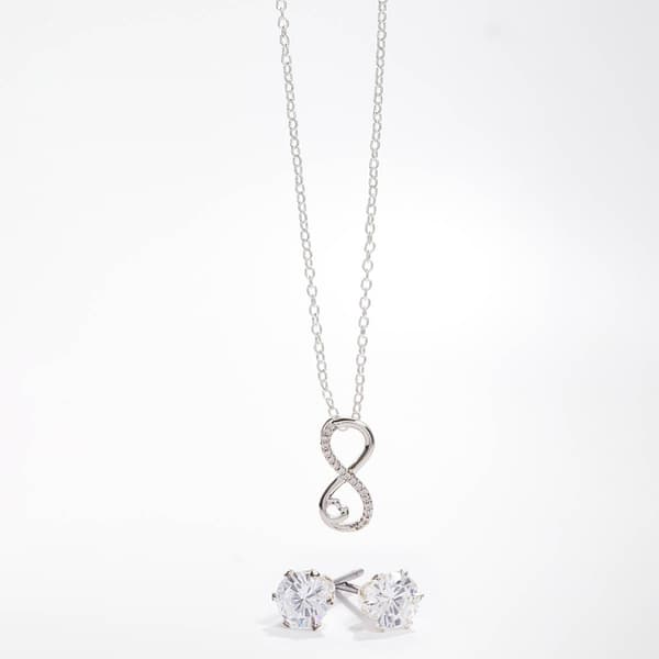 Silver-Tone CZ Infinity Necklace & Earring Set - image 
