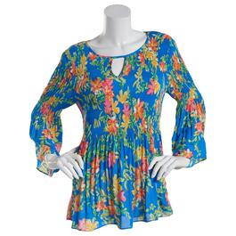 Womens Floral & Ivy 3/4 Sleeve Keyhole Floral Blouse