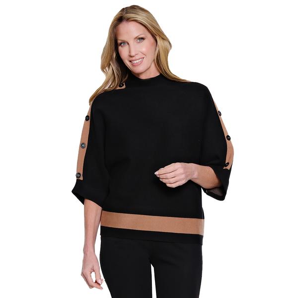 Petite Multiples 3/4 Dolman Sleeve Shoulder Button Detail Sweater - image 