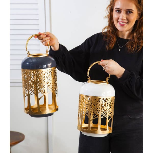 Evergreen Lasercut Metal Lanterns - Set of 2