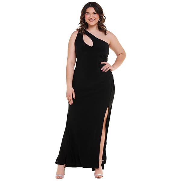 Juniors Plus Jump Ity One Shoulder Slit Sheath Dress - image 