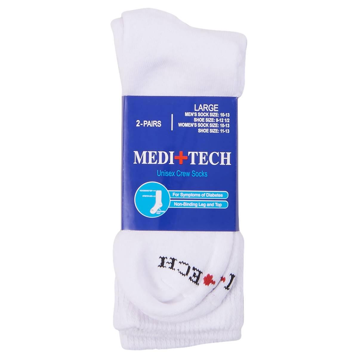 Mens Meditech 2pk. Diabetic Crew Socks - White