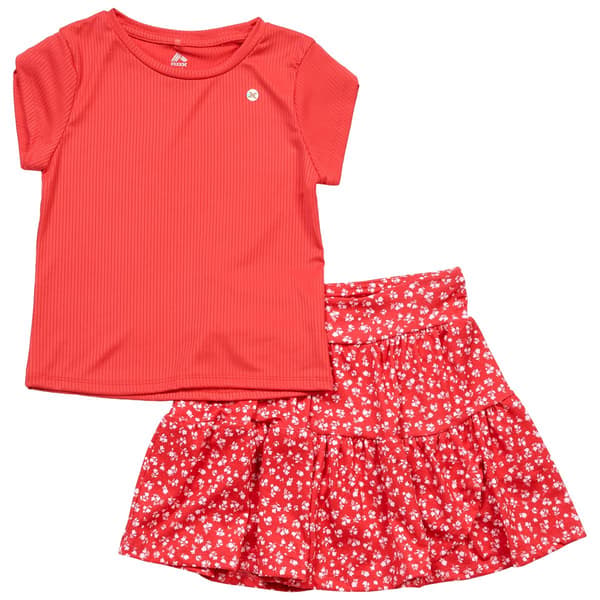 Girls (7-16) RBX Cap Sleeve Rib-Knit Top & Floral Skort - image 