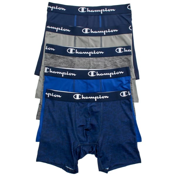 Mens Champion(R) 5pk. Performance Boxer Briefs - Blue/Grey