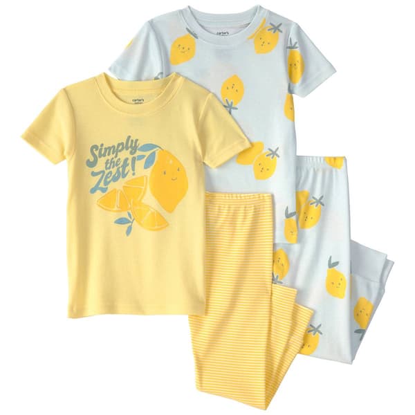 Toddler Girl Carter''s 4Pc Simply The Zest/Lemons Cttn Pj Set - image 