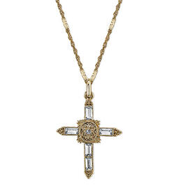 Symbols of Faith Gold Baguette Crystal Cross Necklace