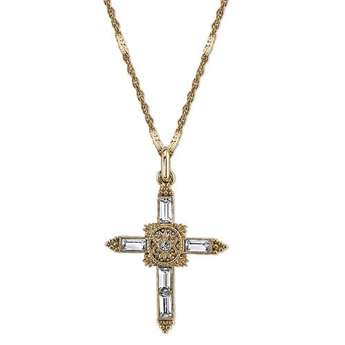 Symbols of Faith Gold Baguette Crystal Cross Necklace - image 