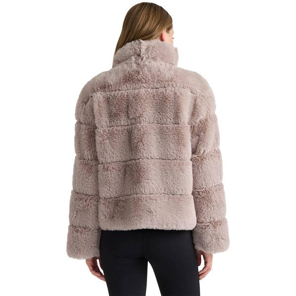 Womens NVLT Wide Stripe Faux Fur Coat with Stand Collar