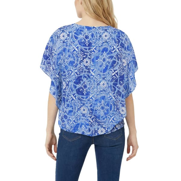 Womens NY Collection Abstract Floral Chiffon Poncho Blouse