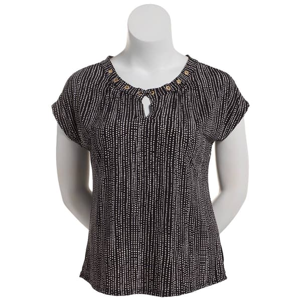 Womens Notations Short Sleeve Dot Print Basic Shell Blouse