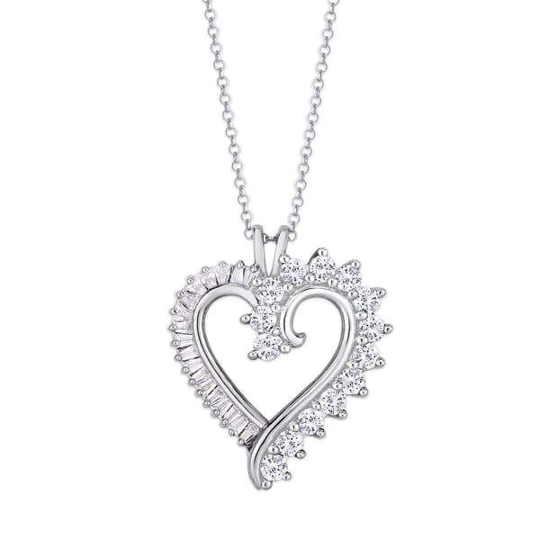 Silver Plated Cubic Zirconia Round Baguette Heart Pendant - image 