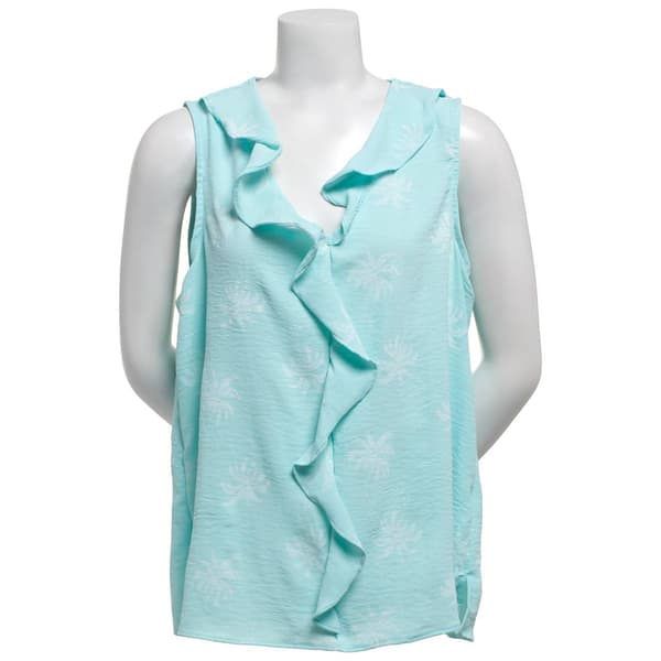 Womens C''est La Vie Sleeveless V-Neck Ruffle Front Airflow Blouse - image 