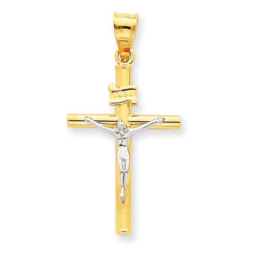 Unisex Gold Classics&#40;tm&#41; Two-Tone INRI Crucifix Pendant - image 