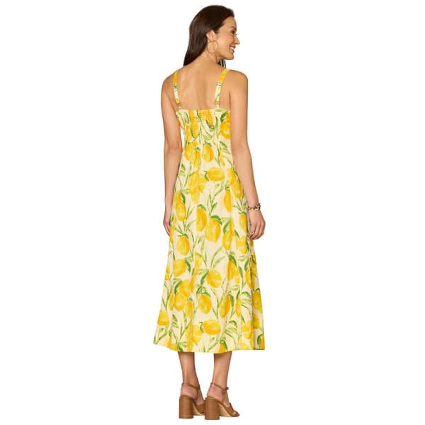 Petite Democracy Sleeveless Smocked Back Lemon Midi Dress