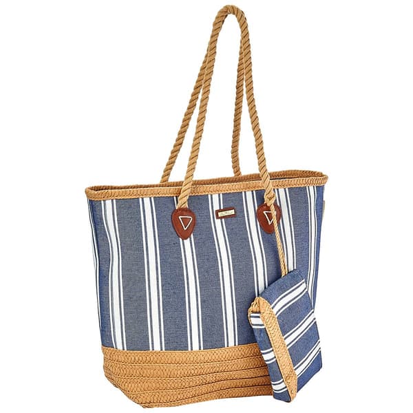 Caribbean Joe Blue Stripe Straw Tote