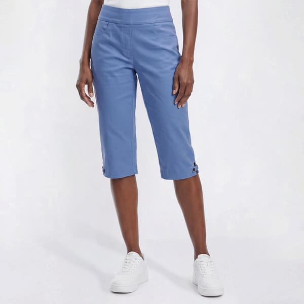 Womens Napa Valley Solid Cotton Super Stretch Tab Hem Capris - image 