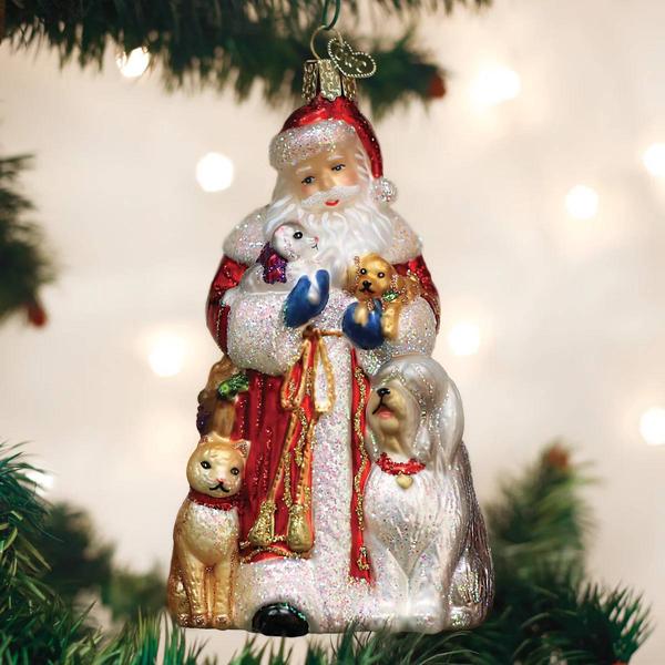 Old World Christmas Santa Furry Friends Glass Ornament - image 