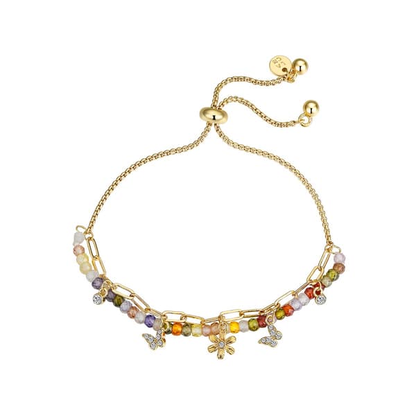 Shine Multi Color Beaded Crystal Butterfly & Flower Bolo Bracelet
