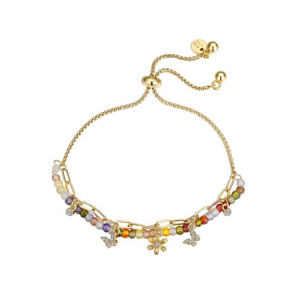 Shine Multi Color Beaded Crystal Butterfly & Flower Bolo Bracelet - image 