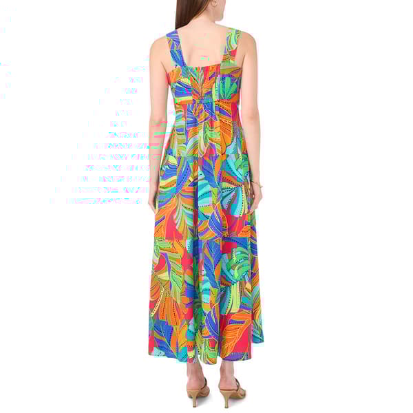 Womens MSK Sleeveless Tropical Challis Smock Back Midi Dress