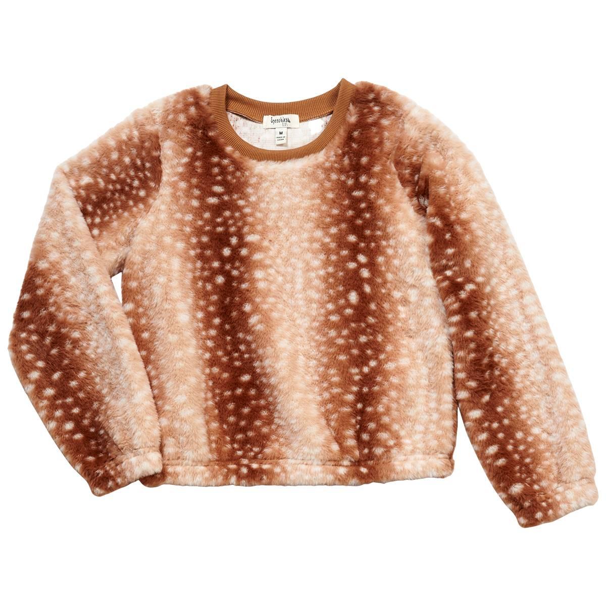 Girls (7-16) Speechless(R) Long Sleeve Deer Faux Fur Crew Top