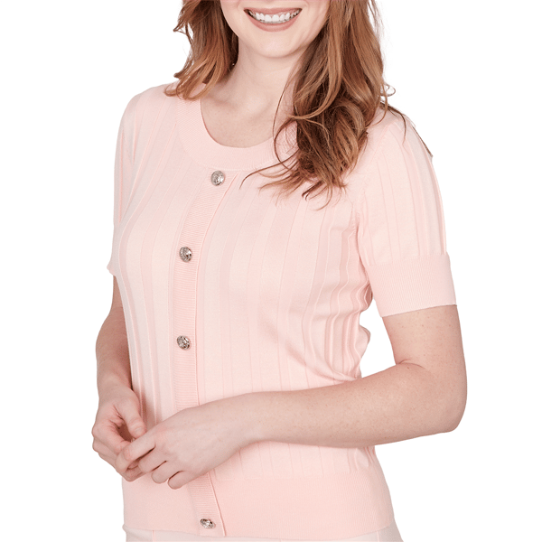 Petite Emaline Enchanted Bloom Short Sleeve Rib Knit Sweater