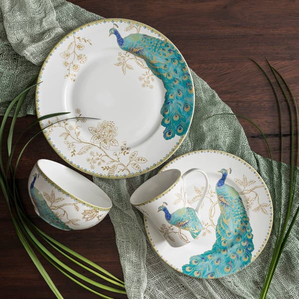 222 Fifth Peacock Garden White 16pc. Dinnerware Set