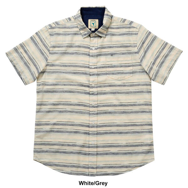 Mens Natural Blue Textured Cotton Blend Striped Button Down Shirt