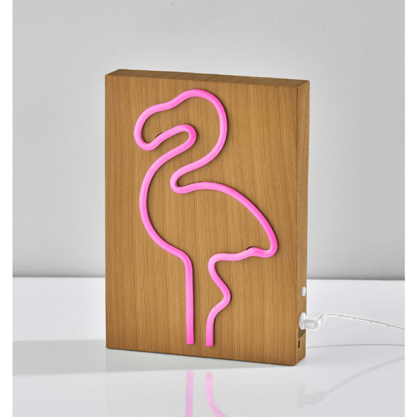 Simplee Adesso Wood Framed Neon Flamingo Table/Wall Lamp