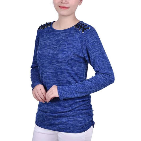 P/H 8/25 Petite NY Collection Long Sleeve Lace Up Shoulder Top