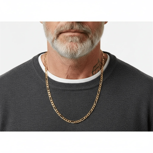 Mens Iron Saints Diamond Cut Figaro Link 18kt. Gold Tone Necklace