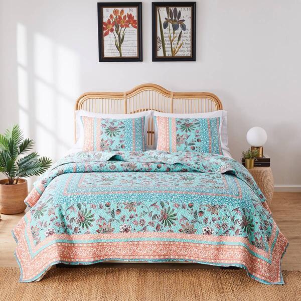 Greenland Home Fashions&#40;tm&#41; Audrey Tropical Turquoise Quilt Set - image 