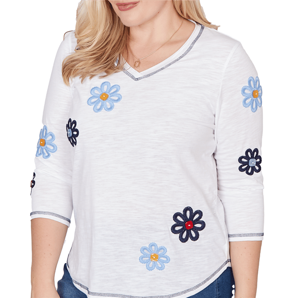 Womens Alfred Dunner Port Side Floral Embroidery Blouse