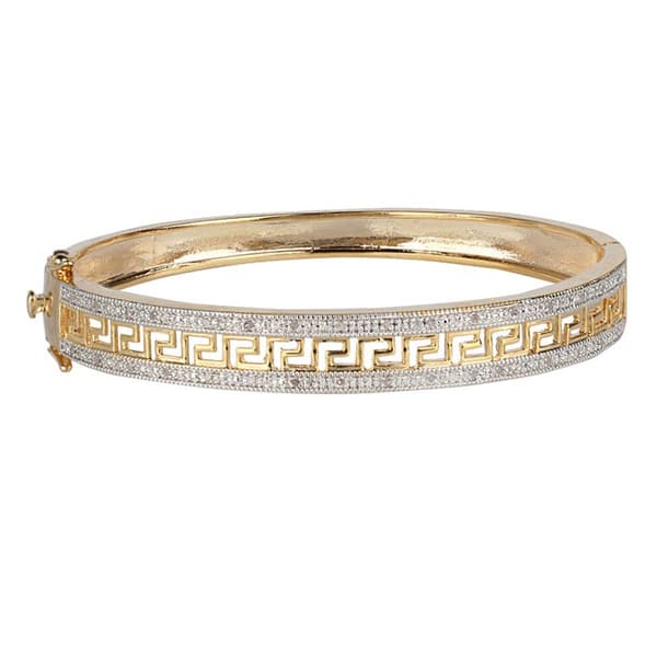 Gianni Argento Gold 1/4ctw. Diamond Greek Key Bangle Bracelet - image 