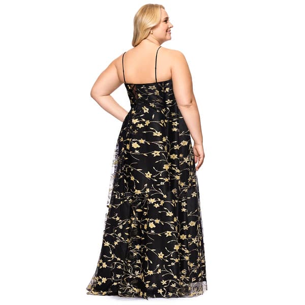 Juniors Plus Blondie Nites Embroidered Lace Up Back A-Line Dress