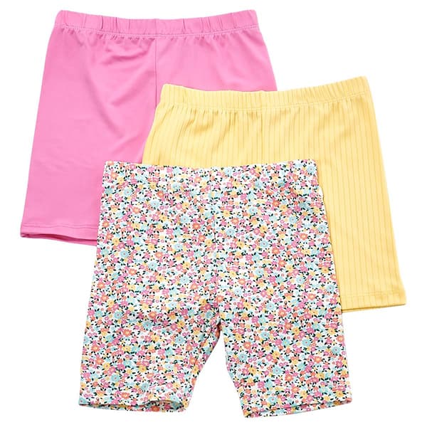 Girls (4-6x) BTween(R) 3pk. Ditsy/Solid Rib Bike Shorts - image 