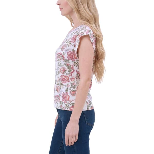 Womens NY Collection Cap Sleeve Floral Tee