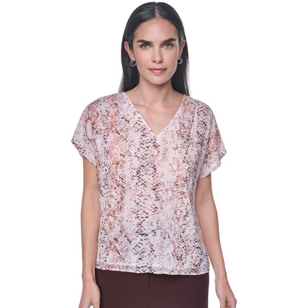 Womens Calvin Klein Short Sleeve V Neck Reptile Blouse - image 