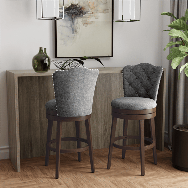 HH2 Home Edenwood Grey Bar Height Swivel Stool with Tufted Back