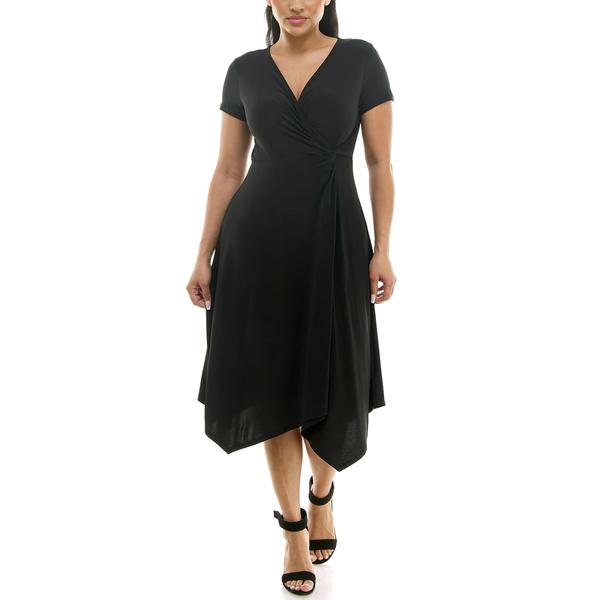 Womens Nina Leonard Short Sleeve V Neck Surplus ITY Hanky Hem Dr - image 